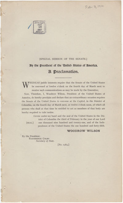 [Special Session of the Senate]. By the President of the United States of America. A Proclamation