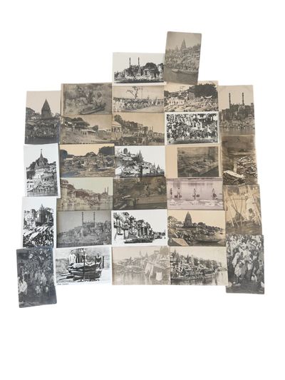 Hindu Ritual Life Along the Ganges at Benares, Temples, Bathing Ghats, Cremation Rites, and Ascetic Practice, Archive of 28 Photos circa 1900s