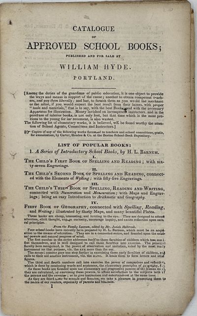 CATALOGUE OF APPROVED SCHOOL BOOKS; published and for sale by William Hyde. Portland