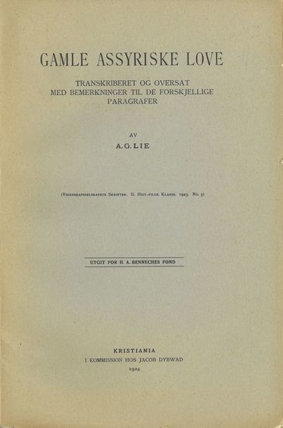 Gamle assyriske love. Transkriberet og oversat…