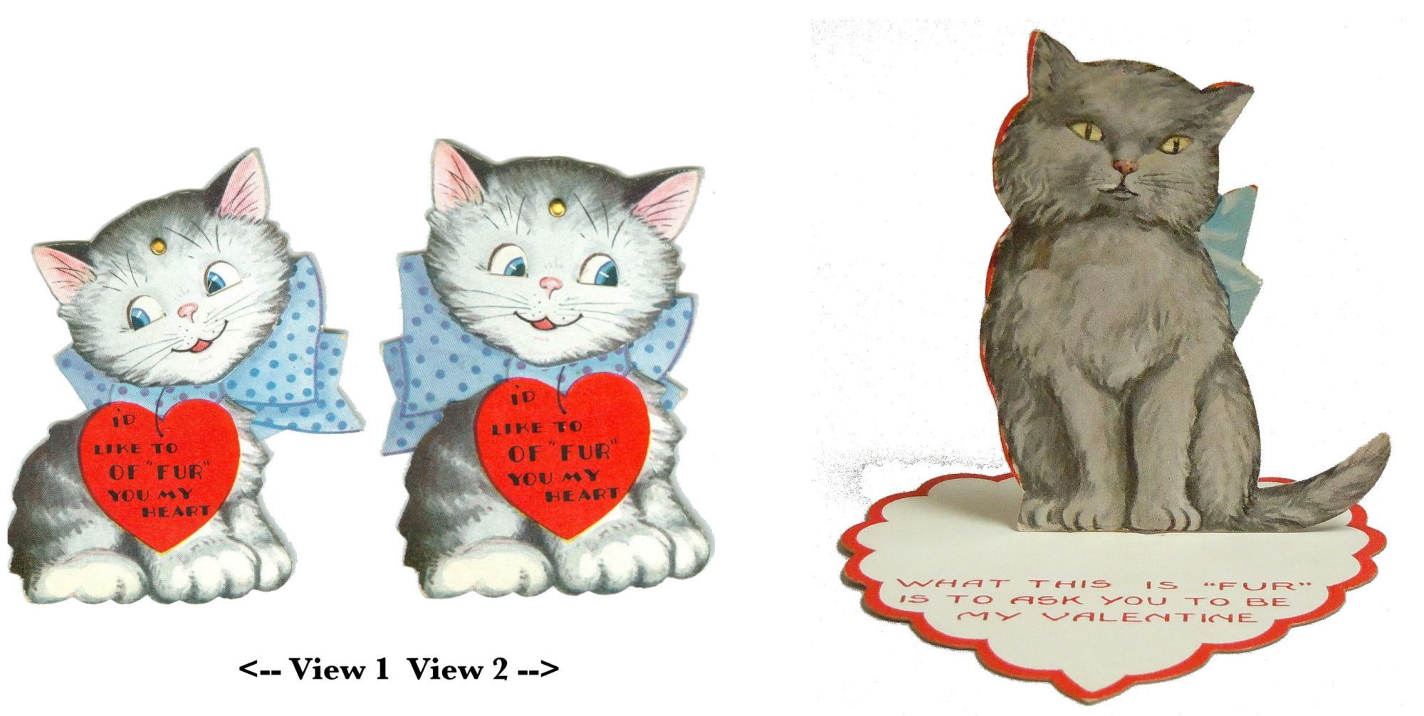 Two Novelty Cat Valentines- Each with "Fur" Pun in