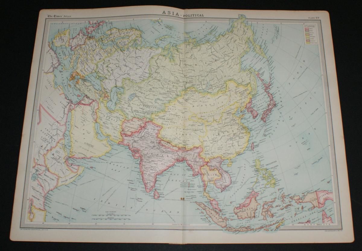 Map Of Asia 1920 Map Of &Quot;Asia&Quot; From The 1920 Times Survey Atlas (Plate 49)  Including Siberia, Mongolia, Tibet, China,&Hellip; By The Times And J. G.  Bartholomew - Paperback - First Edition - 1920 - From Bailgate Books Ltd  (Sku: 45020034051)