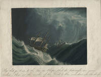 Aquatint of storm-tossed ships with manuscript caption