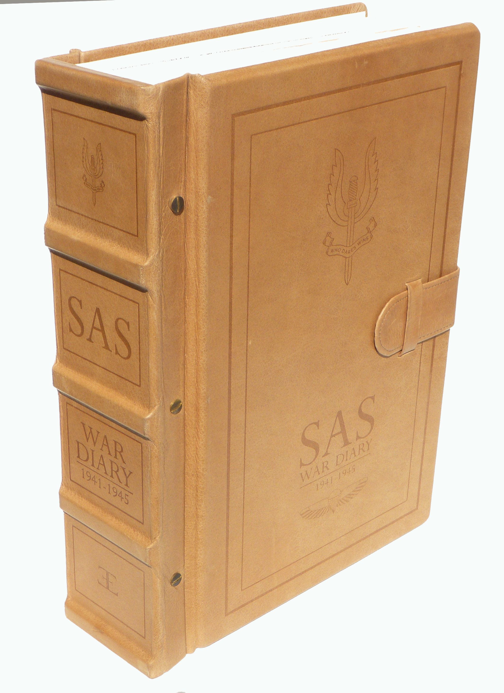 SAS WAR DIARY by | FULL LEATHER OVER WOOD BOARDS ON BRASS POSTS BY HAND ...