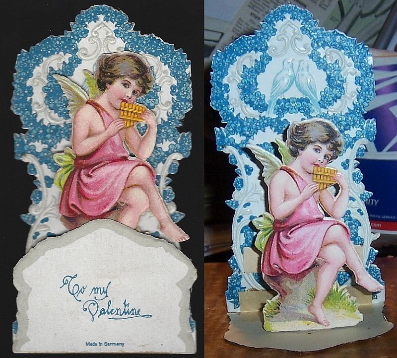 Valentine - Victorian Fold out Valentine with Little Boy Playing the Pan Flute