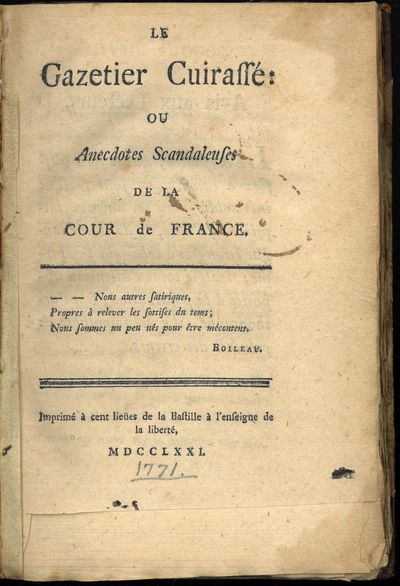 Le Gazetier Cuirassé ou Anecdotes Scandaleuses de…