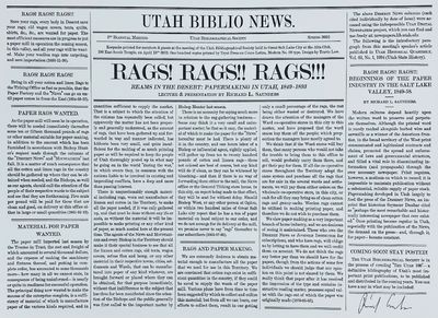 Rags! Rags!! Rags!!! Reams in the Desert: Papermaking in Utah, 1849-1893
