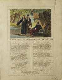 Hand-Colored Engraving above printed Text from Les Fables