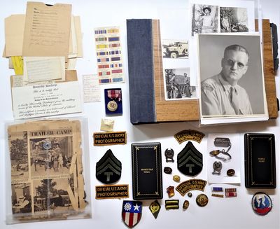 1943-1945 Original Photograph Album with Incredible Archive of Medals, (Including Bronze Star and Purple Heart), Documents, and Patches, of a US Army Combat Photographer Serving  in Burma and China with the British Army