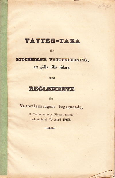 Vatten-taxa för Stockholms vattenledning, att…