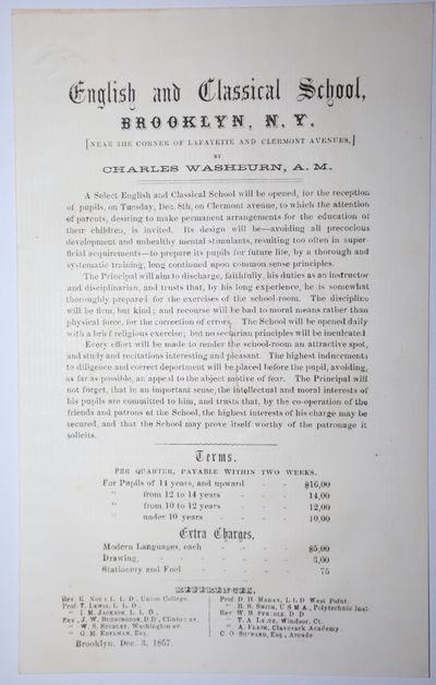 [Broadside or Flyer Promotion] English and Classical School, Brooklyn, N.Y. [Near the Corner of Lafayette and Clermont Avenues]