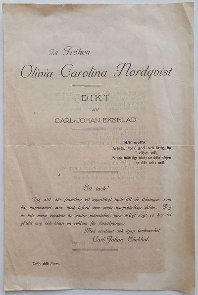 Till Fröken Olivia Carolina Nordqvist.