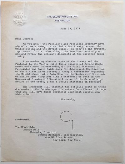 Important Typed Letter Signed on "Secretary of State" letterhead