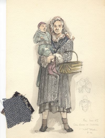 The Good Woman of Setzuan. 5 original costume designs in watercolor by noted American artist Robert Perdziola (born 1961), each titled, signed, and dated April 1983 by the artist in pencil