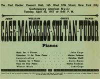 Contemporary American Music (Original flyer for a 1957 performance by John Cage and others) by John Cage (composer); Morton Feldman, Christian Wolff, Earle Brown (composers); John Cage, William Masselos, Grete Sultan, David Tudor (performers) - 1957