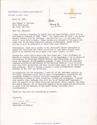 TYPED LETTER TO THE WIDOW OF PLAYWRIGHT ROBERT E. SHERWOOD SIGNED BY JARED A. BROWN, THE AMERICAN BIOGRAPHER OF ALFRED LUNT AND LYNN FONTANNE. by (Lunt, Alfred; and Fontanne, Lynn). Brown, Jared A. American theatre biographer. Professor of Theatre at Western Illinois University - 1985.