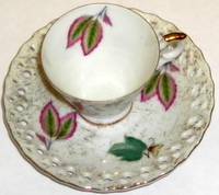 Ucagco Violet and Green Leaf 2" Cup and 5" Saucer