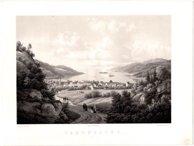 Litografi av “Sandefjord”, tegnet av Mathilde…