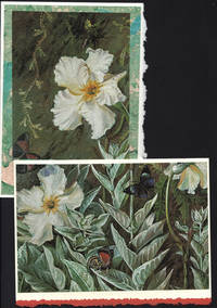 image of Puzzle card (3 piece) of Flannel Flowers (Brazil), two on a one-of-a-kind hand marbled papers presented on blank note cards.