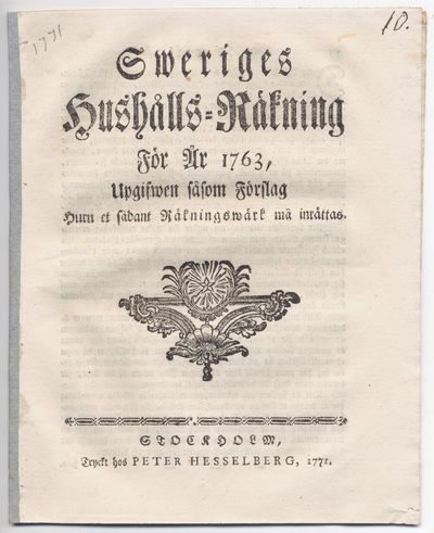 Sweriges hushålls-räkning för år 1763, upgifwen…