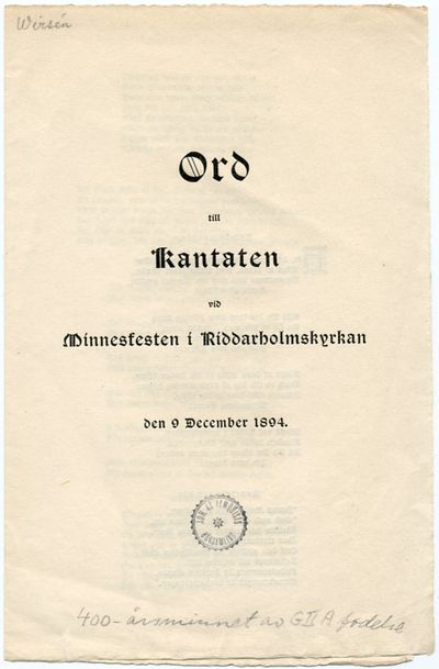 Ord till kantaten vid Minnesfesten i…