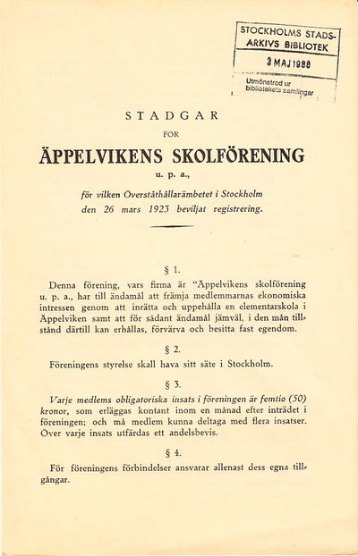 Stadgar för Äppelvikens skolförening u. p. a.,…