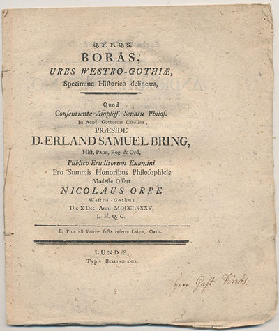 Borås, urbs Westro-Gothiæ, specimine historico…