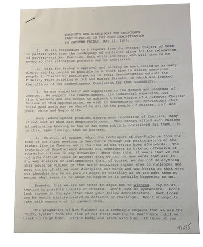 Thoughts and Directions for Churchmen Participating in the CORE Demonstration in Chester Friday, May 21, 1965