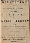 View Image 4 of 5 for  OBSERVATIONS ON THE THREE FIRST VOLUMES OF THE HISTORY OF ENGLISH POETRY. IN A FAMILIAR LETTER TO T... Inventory #298728