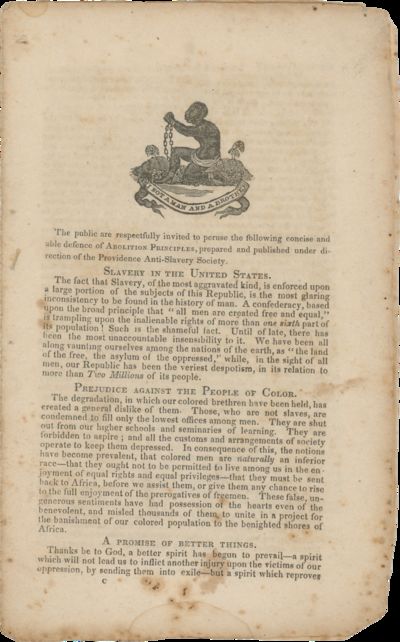 The Report and Proceedings of the First Annual Meeting of the Providence Anti-Slavery Society. [Incomplete Copy]