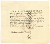 Partially printed Document Signed from the Pay Table Office (State of Connecticut) paying and endorsed by Major Edward Shipman