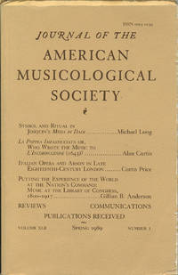 Journal of the American Musicological Society. Spring 1989. by Newcomb, Anthony, Editor - 1989.