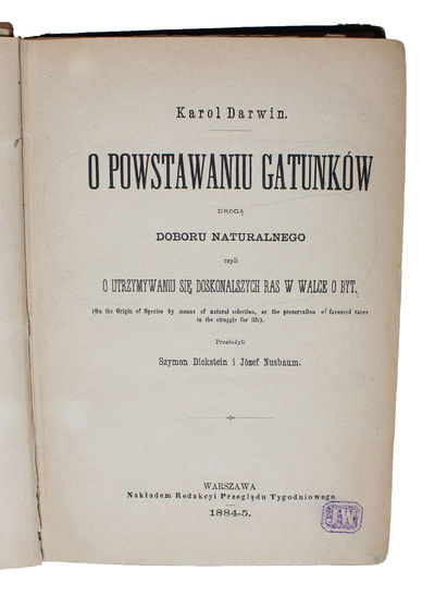 O Powstawaniu Gatunków. [i. e. Polish: 