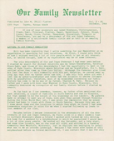 Our Family Newsletter. Published by John W.…