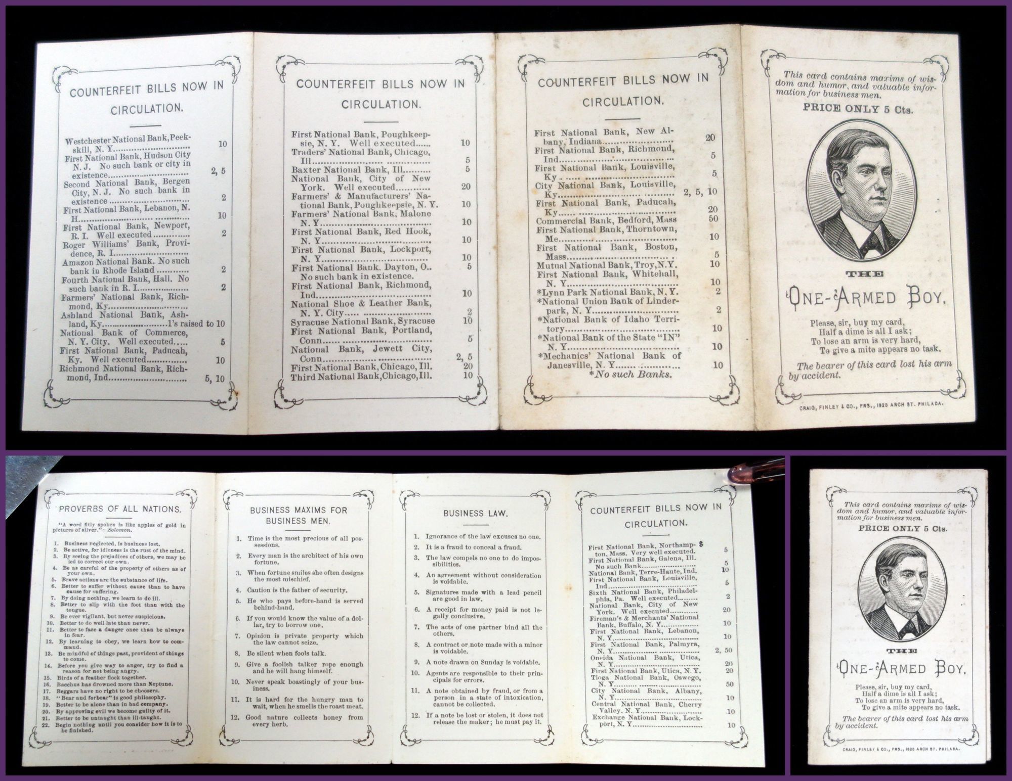 This card contains maxims of wisdom and humor, and