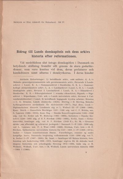 Bidrag till Lunds domkapitels och dess arkivs…