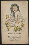 JOYOUS EASTER POSTCARD WITH CUTE CHILD AND CHICKS