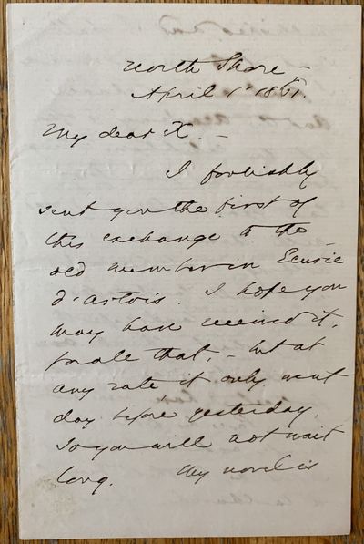 Autograph Letter Signed, with initials G.W.C., North Shore, [Staten Island] April 11, 1861 to “X” a friend living in Paris who apparently wrote for the New York Evening Post