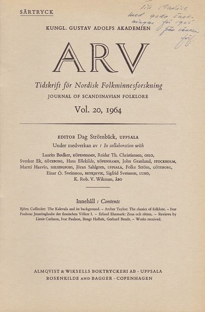 Zeus och rätten. Särtryck ur ARV, Tidskrift för…