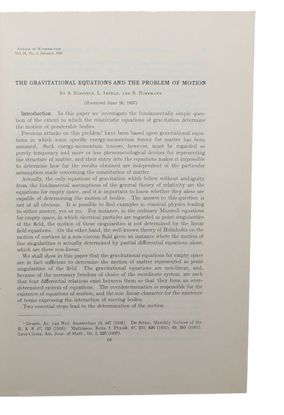 The gravitational Equations and the Problem of Motion. (Part I). (Received June 16, 1937). (+) II. (Received May 29, 1939). 2 Papers (Paper II only Einstein and Infeld). (photo 2)