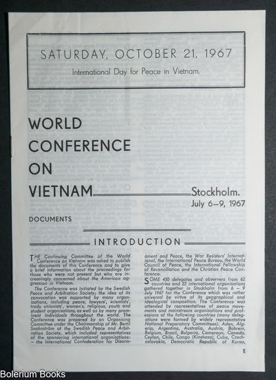 World conference on Vietnam, Saturday, October 21, 1967. International Day for Peace in Vietnam