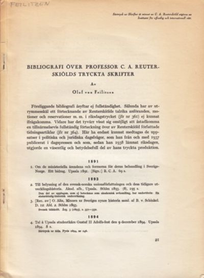 Bibliografi över professor C. A. Reuterskiölds…