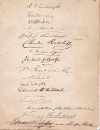 23 AUTOGRAPHS of apparent attendees at a meeting. The meeting was possibly that of the NATIONAL ASSOCIATION FOR THE PROMOTION OF SOCIAL SCIENCE. de Grey, Maria Georgina; Van Praagh, William; Faithfull, Emily; Holyoake, George; et al - [1870s]