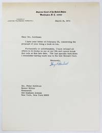 [Typed Letter, Signed, to Peter Goldman, Refusing Goldman's Offer to Write a Biography of Marshall]