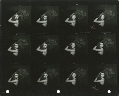 Collection of twelve original oversize double weight photographs, twelve contact sheets, and six original photographs, circa 1970s