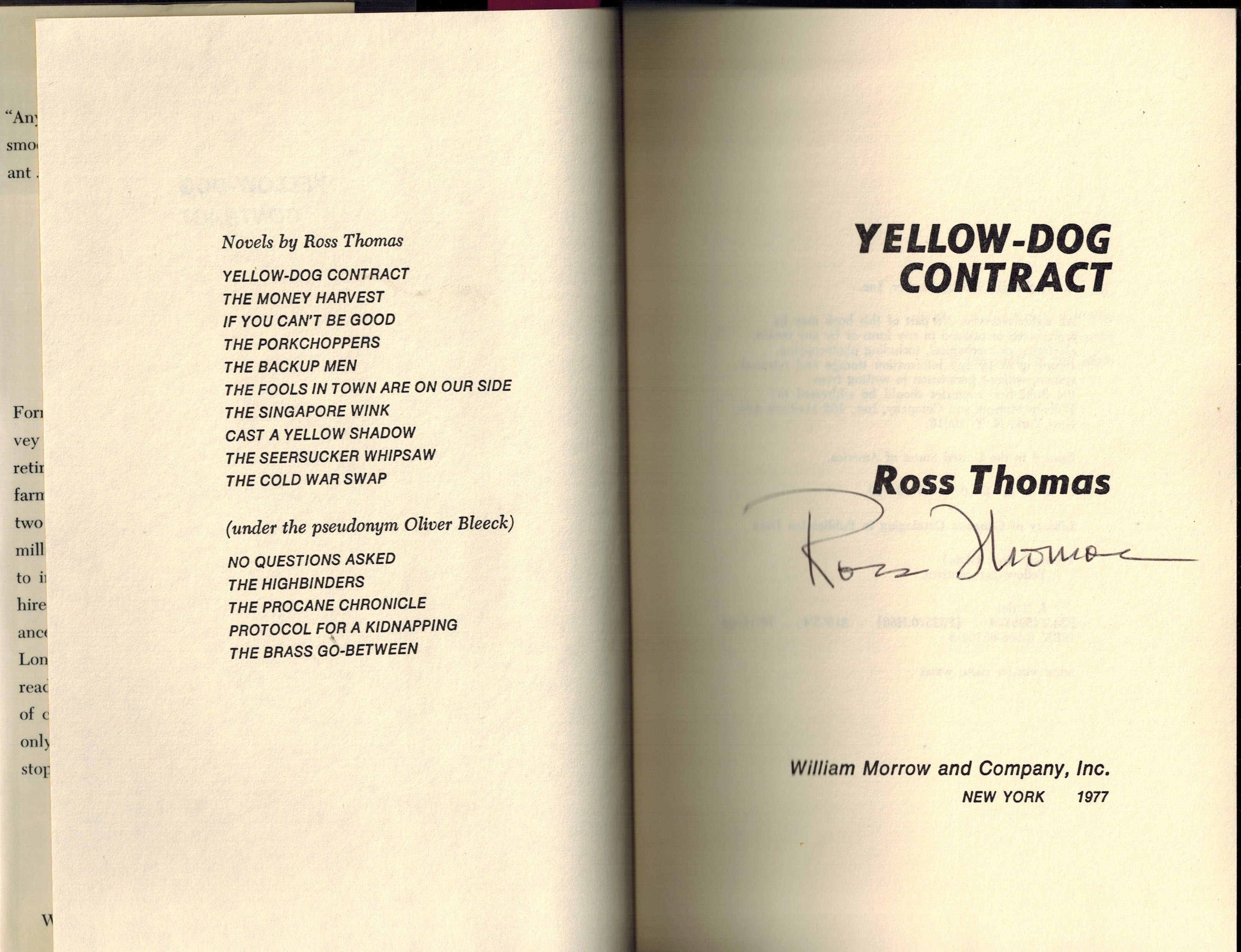 YellowDog Contract by Ross Thomas Signed First Edition 1976 from