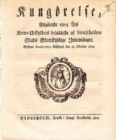 Kungörelse, angående 1805 års krono-utskylders…