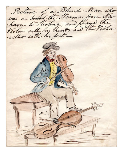 Picture of a Blind Man Who Was on Board the Steamer From New Haven to Sterling, and Played the Violin With His Hands and the Violincelllo With His Feet