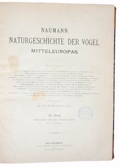 Naturgeschichte der Vögel Mitteleuropas. Neubearbeitet von G. Berg, R. Blasius a.( many others). Hrsg. von Carl R. Heinicke. IX. Band. (Wasserläufer,Schnepfen, Schwäne, Gänse). Mit 34 Chromotafeln. (photo 2)