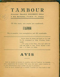 Tambour. Revue Mensuelle: A monthly Magazine. September 1929.